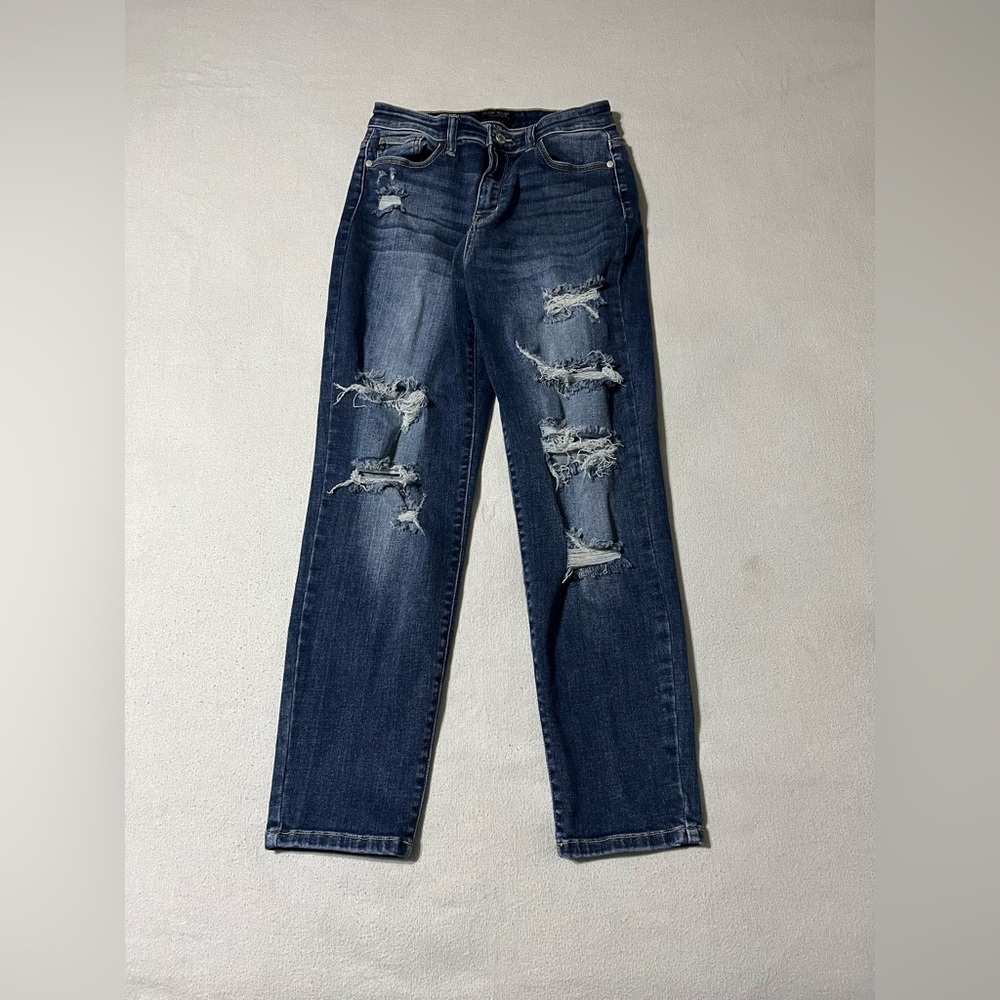 Judy Blue 7/28 (28x27) Skinny Fit Stretch Blue Distressed 10.5" Rise Denim Jeans